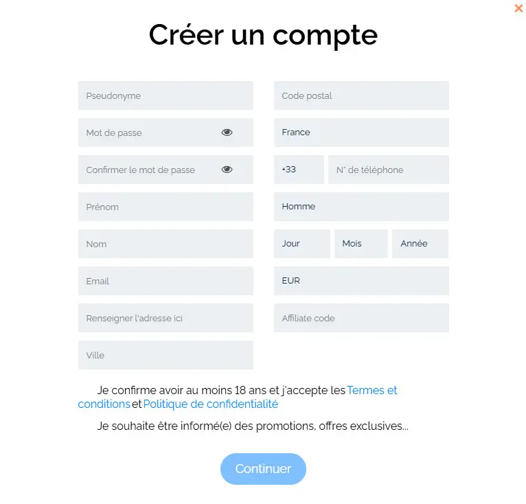 GW CASINO registration process